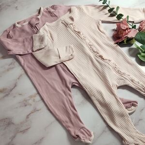 Cloud Island Pink and White Baby Onesies